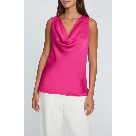 NWT Elie Tahari Women's The Jane Pink Sleeveless Cowl Neck Tank Blouse Size Lrg - Picture 3 of 9